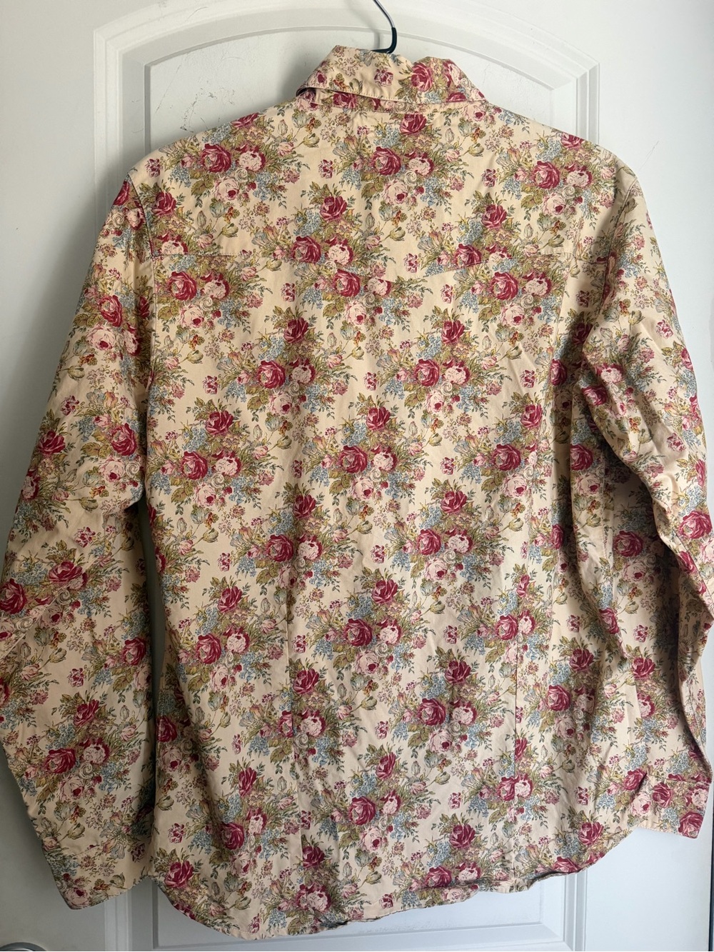 Wrangler Cream Shirt Rose Floral Print M pearl snap cotton long sleeve rodeo - Picture 7 of 7